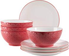 MÄSER Telde Juego Platos de Desayuno para 4 Personas en Calidad gastronómica, Cuencos con Bonita Superficie en Relieve, Porcelana