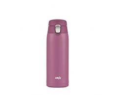 Emsa Travel Mug Light N21511 - Taza térmica de acero inoxidable, 0,4 litros, 8 horas, frío, 16 horas, sin BPA, 100% hermética, antigoteo, apto para lavavajillas, sistema de cierre plegable, color rosa