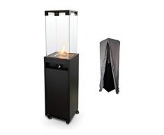 Planika - Faro + Cover - Chimenea de JardÃn de Exterior de Terraza Chimenea de Balcón Chimenea de Gas - Hasta 8 kW - Alimentado por GLP - Rodillos Incorporados - AutonomÃa 55 hrs