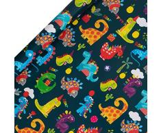 Glick Rollo de papel de regalo de dinosaurio, perfecto para envolver regalos, papel de regalo de cumpleaños, papel de regalo para niños, 2 m x 700 mm, multicolor, azul