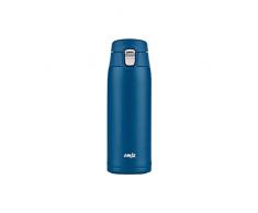 Emsa N21509 Travel Mug Light - Taza térmica de acero inoxidable, 0,4 litros, 8 horas, frío, 16 horas, sin BPA, 100% hermética, antigoteo, apto para lavavajillas, sistema de cierre plegable, color azul
