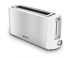 Grunkel - Tostadora de pan de ranura Extra ancha con 6 niveles de tostado y bandeja recogemigas extraíble - TS-MAXISTEEL - Función recalentar, descongelar y cancelar - Acero Inoxidable - 1000W