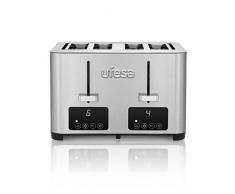 Ufesa Quartet Delux Tostador de 4 Ranuras Cortas y Anchas, 850W, 7 Niveles, Función Recalentar, Descongerlar y Cancelar, Bandeja Recogemigas, Inox