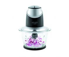 ADLER AD4082 Picadora Eléctrica de Alimentos, 4 Cuchillas Acero Inoxidable, 2 Velocidades, Recipiente de Cristal 1,2 Litros, Accesorios Aptos para Lavavajillas, Pica y Tritura Carne, Verduras, 550W