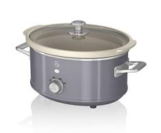 Swan Retro SF17021GRNEU Olla Cocción Lenta 3,5L Recipiente Extraíble, Antiadherente Cerámica libre PFOA y PTFE, 3 Niveles Temperatura, Tapa Vidrio, Slow Cooker, Diseño Vintage, Gris, 200W