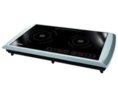 MPM MKE-11 Placa de Inducción Doble de Sobremesa Portátil, Superficie de Cristal, Control Táctil, 10 Niveles de Potencia, Temporizador, Programable, 2 Zonas de Calor, Para Sartenes de 9 a 24cm, 2900W