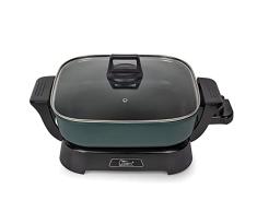 Uten Cazuela Eléctrica Multifunción con Tapa de, Sartén Eléctrica Para Paellas y Pizzas, Cazuela Multifuncional Profundidad 7.5 cm,Recubrimiento Antiadherente,Termostato Ajustable y Extraíble, Negro
