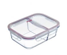 Westmark Tarro de cristal de 570 ml, con 2 compartimentos separados, apto para microondas y horno, vidrio/silicona/plástico, transparente/rojo, 234722E1