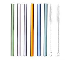 relaxdays Pajitas de Colores, Reutilizables, Rectas, 15 cm, con Cepillo, Sostenibles, Ø 10 mm, 6 Uds, Vidrio