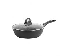 Sitram 711708, Granité - Sartén (24 cm de diámetro, aluminio forjado, revestimiento negro antiadherente, sin PFOA, aspecto de piedra, tapa de cristal, apta para todo tipo de fuegos, incluso inducción.