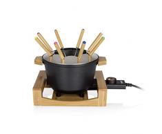 Princess 173025 Fondue Pure con carcasa de bambú y volumen de 1.5 L, adecuada para 8 personas para fondue de queso, chocolate, caldo o aceite, olla de aluminio fundido a presión, 800 W, Negro y bambú