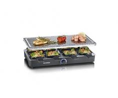 SEVERIN Raclette con piedra natural, parrilla reversible con superficie de piedra y 8 sartenes antiadherentes, parrilla eléctrica para 8 personas, máx. 1300 W, negro, RG 2372