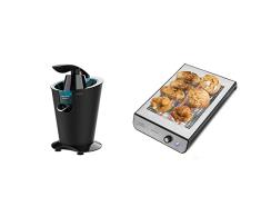 Cecotec Exprimidor Eléctrico de Brazo EssentialVita PowerFresh 600 Black. 600 W, Filtro de Acero inoxidable + Tostador Plano Horizontal Turbo Easy Toast Inox. 3 Resistencias de Cuarzo