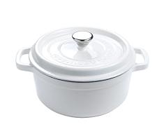 Horno Holandés Hierro Fundido esmaltado antiadherente 24 cm/ 3,6 litros 6/ 4 comensales, Olla Cocotte con tapa redonda para cocinar con los sabores y nutrientes tradicionales -Blanca. Gourmet Tools