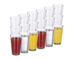 Relaxdays 10023413 Set de 18 Vasos, Juego de cristalerÃ­a, Pared Gruesa, Elegante, Apto para lavavajillas, 500ml, Transparente, Cristal