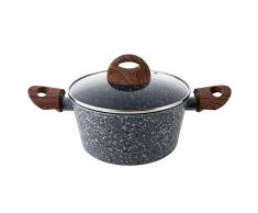 FLORINA Granite Cazuela Alta Inducción 28cm, 6,1 Litros, Aluminio, Tapa de Cristal 3 Capas Antiadherente Granito sin PFOA Asas Imitación Madera Apta todas Cocinas Vitrocerámica Eléctrica, Gas (1P0162)