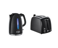 Russell Hobbs Textures Hervidor De Agua Eléctrico - 2400 W, 1,7 Litros + Textures Plus Tostadora - 2 Ranuras Cortas Y Anchas, Para 2 Rebanadas, Plástico Con Detalles Acero Inoxidable
