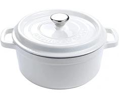 Olla de Hierro Fundido redonda con Recubrimiento cerámico vitrificado Cocotte con tapa. Gourmet Tools (Blanco, 22cm)