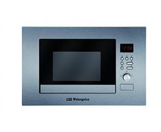 Orbegozo MIG 2037 - Microondas con grill integrable full INOX, 20 litros, 8 menús de cocción automática, sistema de decongelación por tiempo o peso, display digital