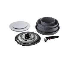 Lagostina Ingenio Mineralis Eco Juego de sartenes antiadherentes de aluminio 100% recicladas con fondo indeformable, 10 piezas, cacerola 16 cm, sartén 28 cm, sartén 24 cm, wok 28 cm, 5 tapas y mango