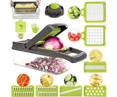 ROVE Juego de cortador de verduras 11 en 1, cortador de cebolla, cortador de patatas, cortador de verduras manual para espaguetis de verduras, zanahorias, pepinos, patatas, calabacines, cebolla (gris)