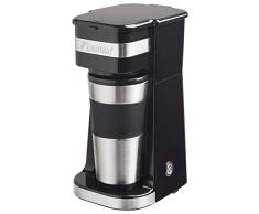 Bestron Cafetera con vaso térmico, para café de filtro molido, 2 tazas grandes, 750 W, acero inoxidable, color: negro