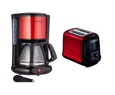 Moulinex FG360D11 Cafetera de goteo, 1000 W, 1.25 L, color negro y rojo + Subito 2slice(s) 850W Negro, Rojo Tostador (2 rebanada(s), Negro, Rojo, 850 W)