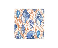 Caspari Shell Toile - Servilletas de papel para cóctel, color coral y azul, 20 por caja