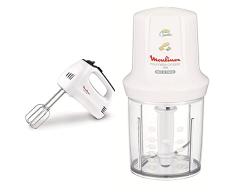Moulinex Multimoulinette Compact DJ300110 Picadora, 0.25 l de capacidad + HM3101 Batidora amasadora y varillas con gancho para amasar y varillas para batir, 5 velocidades y función turbo, 300 W