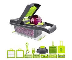 Fretrecy Cortador de Mandolina de Acero Inoxidable, Multifuncional 14 en 1 Cortador de Verduras, Cortador de Cebolla, Cortador de Fruta, Cortador de Patatas, Picadora de Cebolla