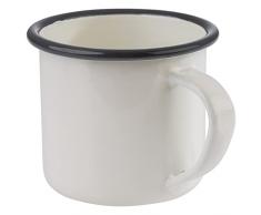APS Juego de 2 vasos con asa, para 0,35 litros, chapa de acero esmaltada, color: blanco crema con borde gris