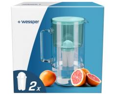 Wessper Crystalline - Jarra de filtro de agua (2,5 l, de cristal, con 2 filtros de agua Aqua Classic, compatible con Brita Classic, Dafi Classic, menta