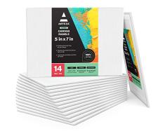 ARTEZA Paneles de lienzo para pintar | 12,7 x 17,78 | Pack de 14 | 100% algodón | Tablillas enteladas para óleo, acrílicos y medios húmedos| Para artistas profesionales, aficionados y principiantes