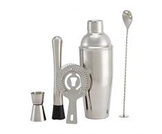 Amazon Basics juego de herramientas de bar de 5 piezas de acero inoxidable con coctelera de 710 ml, cuchara mezcladora, Jigger