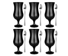 Glasmark A570032-0420518525LD Juego de 6 Vasos de cóctel MAX 480 ml Negro + cucharilla de té Larga, Cristal y Acero Inoxidable