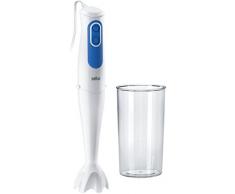 Braun Minipimer 3000 Batidora de mano, 2 velocidades, campana antisalpicaduras, 700 W, vaso medidor 600 ml, blanco y azul