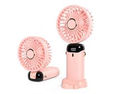 JANREAY Mini ventilador de mano USB de escritorio, ventilador de mesa pequeño con 5 velocidades y batería USB, ventilador eléctrico plegable para viajes, oficina, hogar (rosa)
