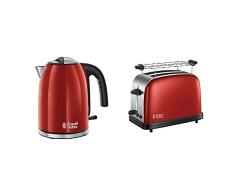 Russell Hobbs Colours Plus - Tostadora + Hobbs Colours Plus - Hervidor de Agua Eléctrico (2400 W, 1,7l, Acero Inoxidable, Rojo) - ref. 20412-70