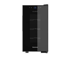 Taurus WC8T - Vinoteca termoeléctrica para 8 botellas, 11-8ºC, silenciosa, no vibra, aislamiento especial del interior, puerta de vidrio, temperatura regulable, suave luz interior, negro