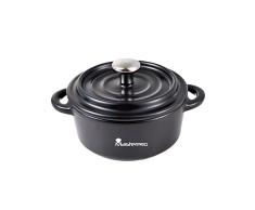 MasterPro Cook & Share | Cacerola de Gres | Diseño Redondo con Tapa en Color Negro | Dimensiones 12.8 X 10 X 4.5 cm | Asas Ergonómicas | Cazuela de Cocina | Para Lavavajillas y Horno