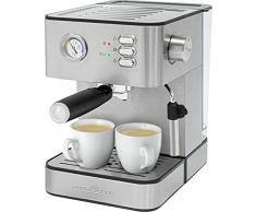 ProfiCook PC-ES 1209 - Cafetera espresso (presión máxima de 20 bar, función de precalentamiento de tazas, depósito de agua de 1,8 L, acero inoxidable)