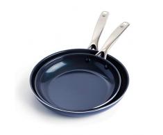 Blue Diamond, Juego de Sartenes Antiadherentes de CerÃ¡mica de 24cm y 28cm, Optimizadas con Diamantes, Sin PFAS, Aptas para Lavavajillas, Aptas para Horno, Azul