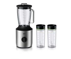 Braun JB 3272 SI PowerBlend 3 - Batidora de vaso (incluye 2 botellas Smothie2Go, recipiente de cristal de 1,5 l para ingredientes calientes y fríos, adecuada como picadora de hielo y batidora
