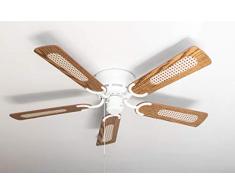 Pepeo GmbH Ventilador de techo Kisa Deluxe blanco sin luz - ala de roble/nogal, incluyendo el interruptor de tirar