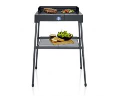 SEVERIN Barbacoa de pie con placa de grill acanalada y estante de rejilla, barbacoa eléctrica con arranque rápido, mini barbacoa sin riesgo de quemaduras, negro, PG 8568