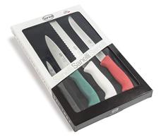 Sanelli Linea Skin - Juego de cuchillos profesionales Chef Tricolor, 4 unidades, acero inoxidable