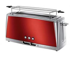 Russell Hobbs Tostadora Luna Solar Red - 1 Ranura Larga y Ancha, Tostador para 2 Rebanadas, Bandeja Recogemigas, Calientapanecillos, Función Cancelar y Descongelar, Acero Inoxidable y Rojo - 23250-56