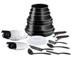 Tefal Ingenio Easy On - Juego de 20 piezas de 3 Sartenes + 4 cacerolas + 7 tapas + 5 accesorios + 2 Mangos extraÃbles, sartenes antiadherentes, revestimiento titanio, Thermo-signal, no apto inducción