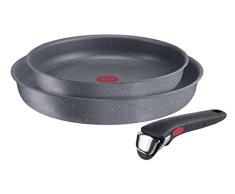 Lagostina Ingenio Mineralis Eco Set Sartenes Antiadherentes de Aluminio 100% Reciclado con Fondo Indeformable, 3 Piezas, Batería de Ollas con 2 Sartenes Ø 24 y 28 cm y Mango Amovible