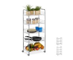 Relaxdays Carrito Auxiliar, 5 Estantes, 4 Ruedas, Carro Universal Cocina, Baño, Oficina, 91,5 x 40,5 x 26,5 cm, Plateado, 90% Acero 10% plástico